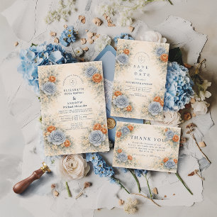 Blue Rose Botanical Wedding Invitation