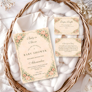 Vintage Blush Rose Garden Baby Shower Invitation