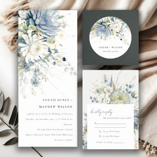 Soft Blue Green Succulent Floral Botanical Wedding RSVP Card