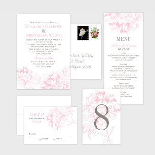 Pink and Gray Peony Garden Wedding Invitation