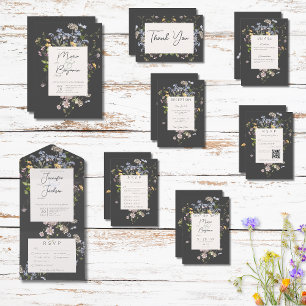 Delicate Boho Wildflowers Charcoal RSVP Card