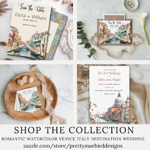 Romantic Watercolor Venice Italy Wedding  Invitation