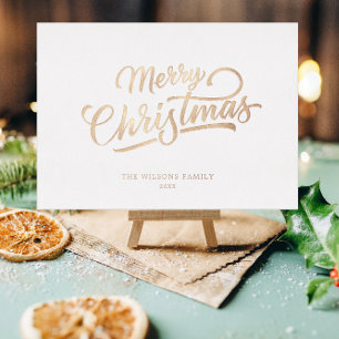 Minimal Script Merry Christmas Gold Foil Classic Round Sticker