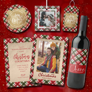 Merry Christmas on Plaid Photo Holiday Card