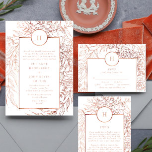 Classic Dusty Rose Gold Monogram Wreath Wedding Enclosure Card