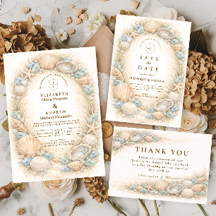 Coastal Seashell Wreath Wedding Thank You Card