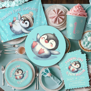 Penguin 1st Birthday Party Winter Wonderland Blue Paper Plates
