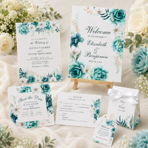 Teal Wildflower Wedding RSVP Card