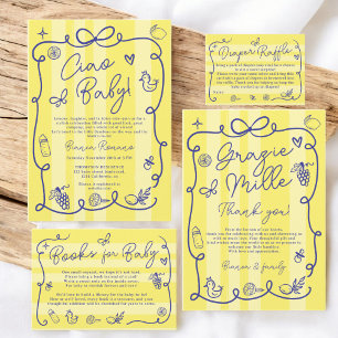 Yellow Stripes Italian-Themed Ciao Baby Shower Invitation