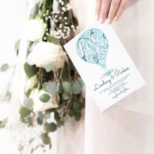 Hand Lettered Love Navy Blue Wedding Square Invitation