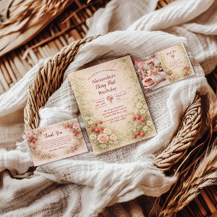 Strawberry First Birthday Garden Party 1st Birthda Invitation