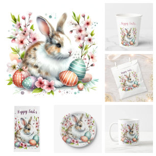 Easter Watercolor Rabbit Eggs and Flowers -   Paper Plates