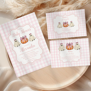 Pink Halloween Ghost Bow Girl Baby Raffle Diapper Enclosure Card
