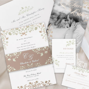 Floral Spring Chinoiserie Foil Wedding Invitation Foil Invitation