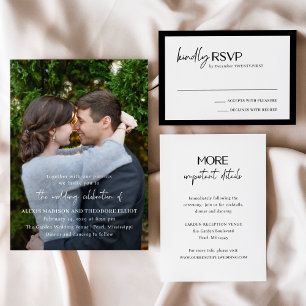 Chic Black and White Modern Wedding RSVP Card
