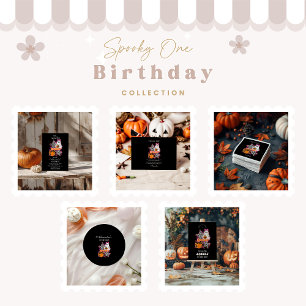 Checkered Ghost Halloween 1st Birthday Thank You Card