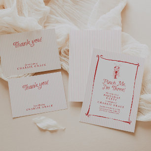 Pinch Me I'm Three Retro Lobster Pink 3rd Birthday Invitation