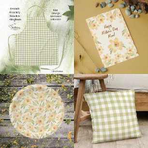 French Country Meadow Gingham - sage green plaid. Apron