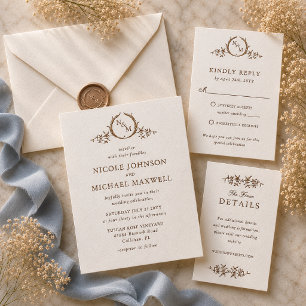 Charlotte Heirloom Monogram Letterpress Wedding Invitation
