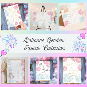 Gender reveal shower watercolor balloons welcome sign