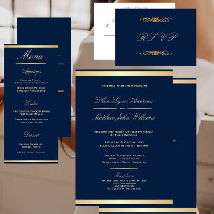 Elegant Navy Blue and Gold Wedding Reception Retractable Banner