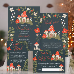 Whimsical woodland mushrooms floral baby shower invitation