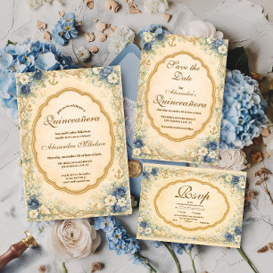 Vintage Navy Coastal Quinceañera Invitation
