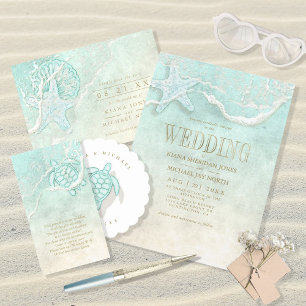 Sea Foam Beach Wedding Turtle ID837 Paper Coaster