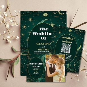 PhotoEmerald Green Gold Celestial  Wedding Save The Date