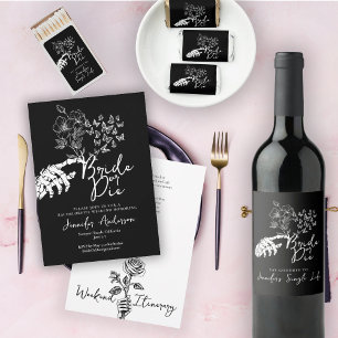 Bride or Die Black Floral Bachelorette Party Acrylic Invitations