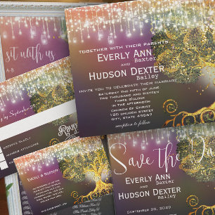 Green and Fall color Ginkgo Leaves Wedding Invitation