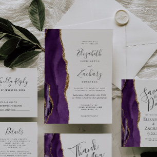Modern Purple Gold Agate Save the Date