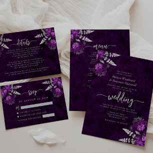 Elegant Plum Silver Floral Wedding Menu