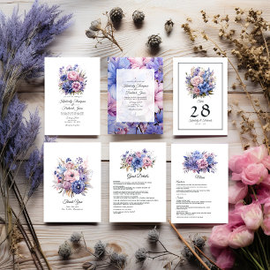 Petal Pink, Cornflower Blue & Mauve Purple Wedding Table Number