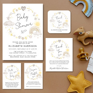 Boho Rainbow Watercolor Baby Shower Invitation