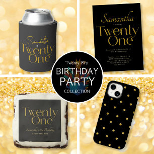 Elegant Twenty One 21st Birthday Black Gold Can Cooler