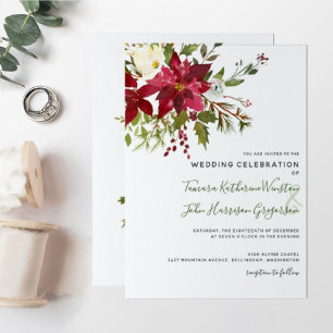 Photo Elegant Poinsettia Floral Christmas Wedding Invitation