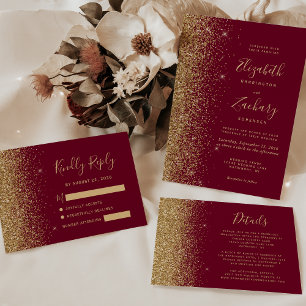 Burgundy Red Gold Glitter Wedding Invitation