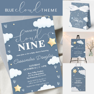 On Cloud Nine Modern Dusty Blue Baby Shower Invitation
