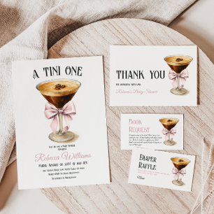 A Tini One Pink Bow Espresso Martini Baby Shower Invitation