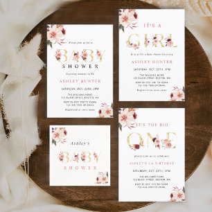 Floral Gold Letter Elegant Girl First Birthday Invitation