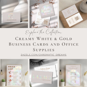 Elegant Beige Holographic Beauty Square Business Card