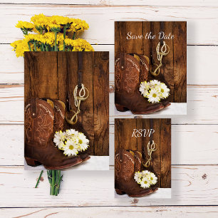 Cowboy Boots, Daisies, Horse Bit Wedding RSVP