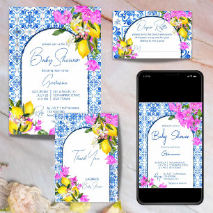 Blue Tiles Lemons Bougainvillea diaper raffle Enclosure Card