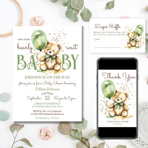 Bearly wait teddy bear green brown baby shower favor boxes