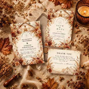 Elegant Autumn Barn Wedding Save The Date