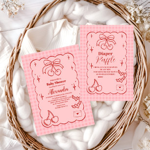 Doodle Cherry Bow Bow Baby Shower Books for Baby Enclosure Card