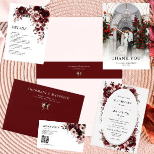Elegant Maroon Burgundy Wedding RSVP Card