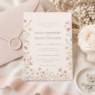 Bohemian Whimsical  Wildflowers Formal Wedding Invitation