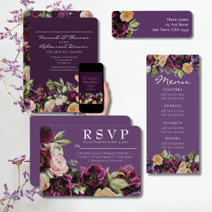 Dark Lavender Vintage Floral Wedding RSVP Card